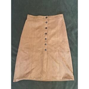 Ann Taylor Womens Tan Suede-Style Button Front Midi Skirt Size 12 30 Length